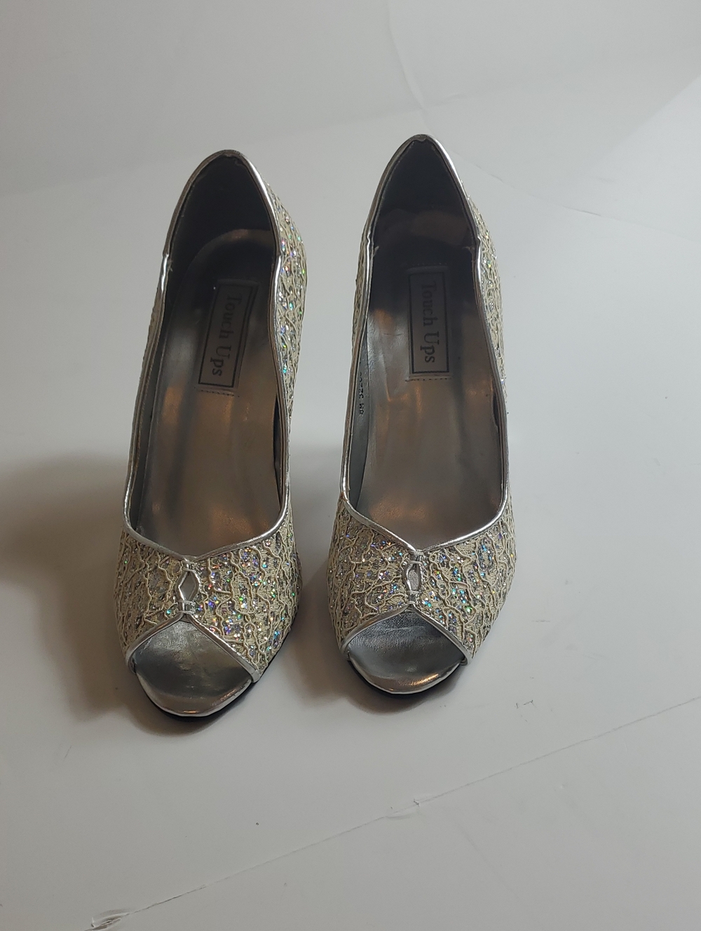 Touch Ups Women's Silver Embellished Peep-Toe Pumps